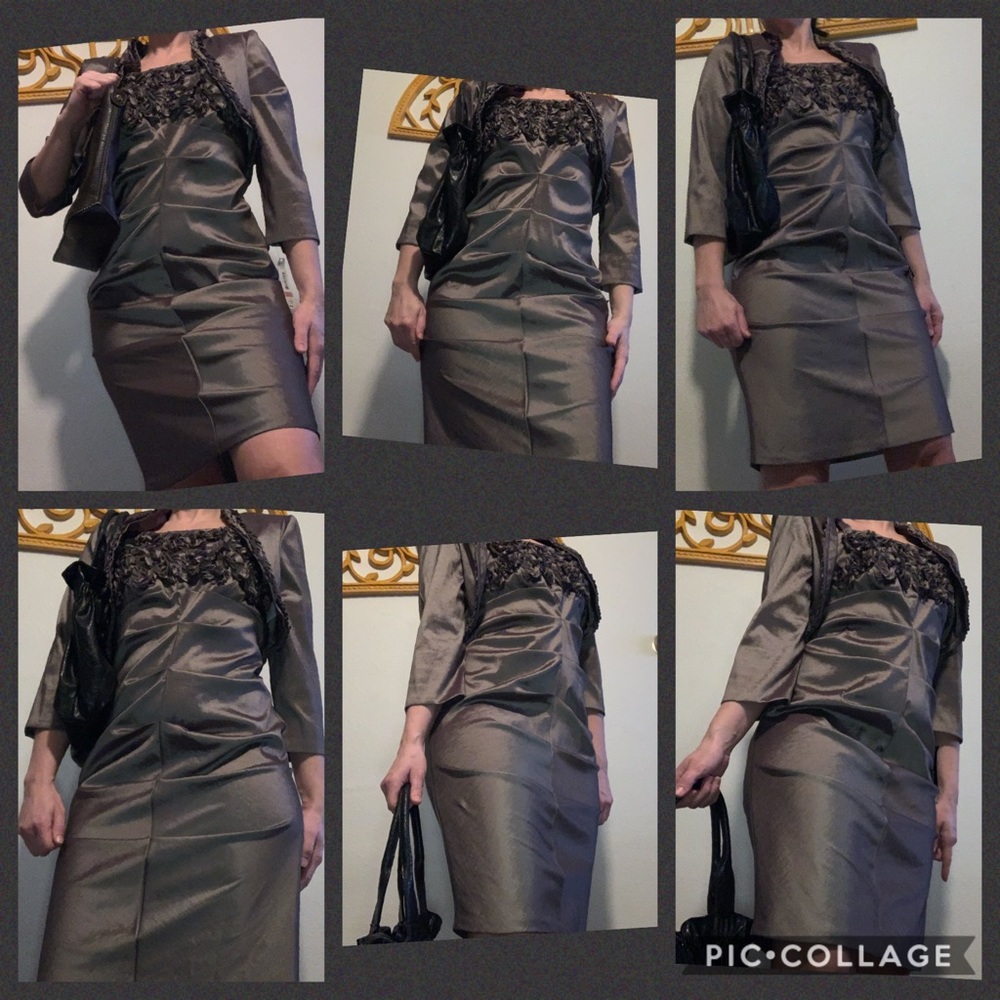 🦋R & M Richards Pewter Evening Dress w/ Jacket